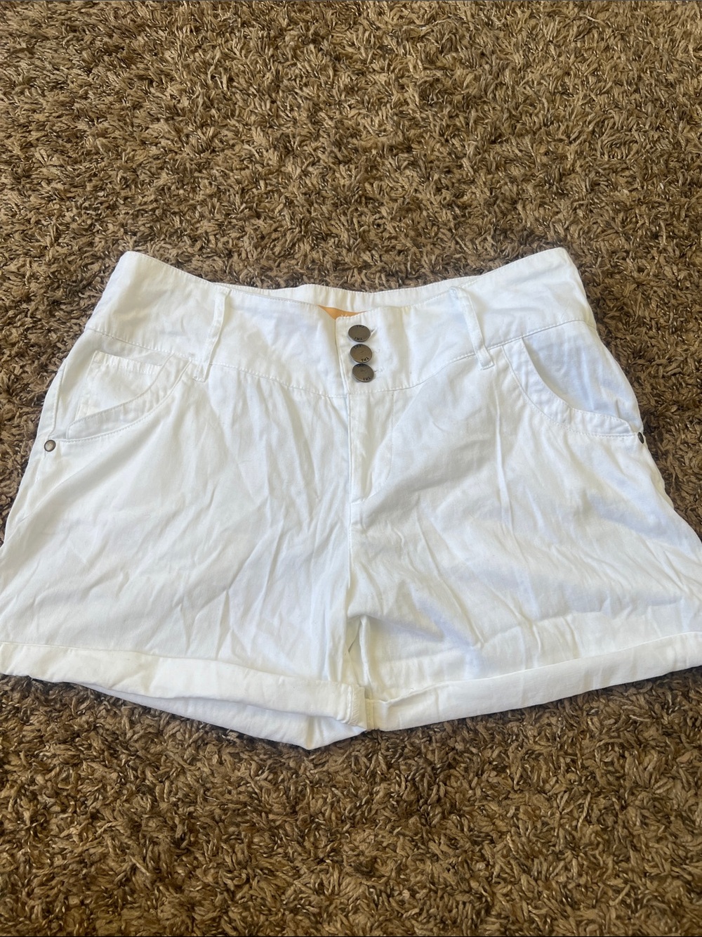 YMI White High-Waist Triple-Button Cuffed Shorts